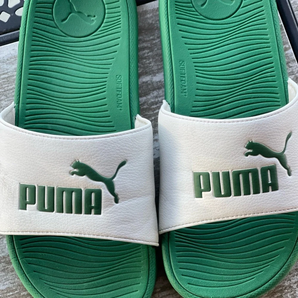 Puma Emerald and White Slide Sandals